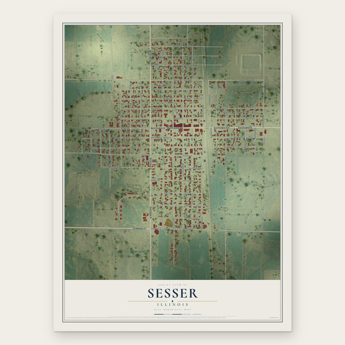 Sesser, Illinois map print, the full design