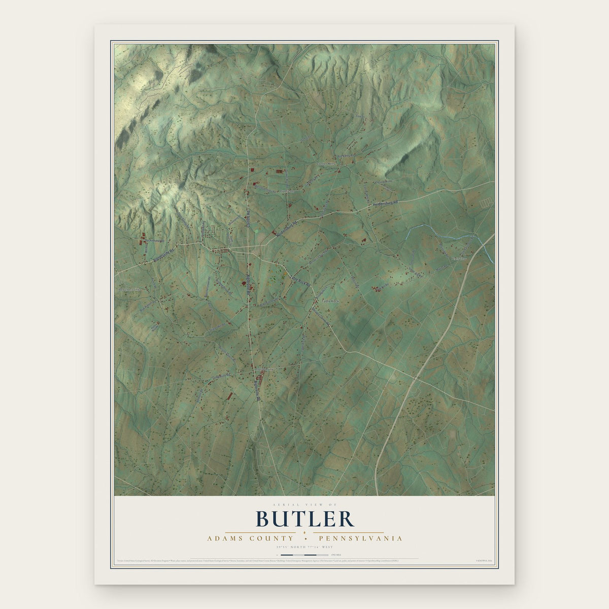 Butler, Adams County, Pennsylvania map print, the full design