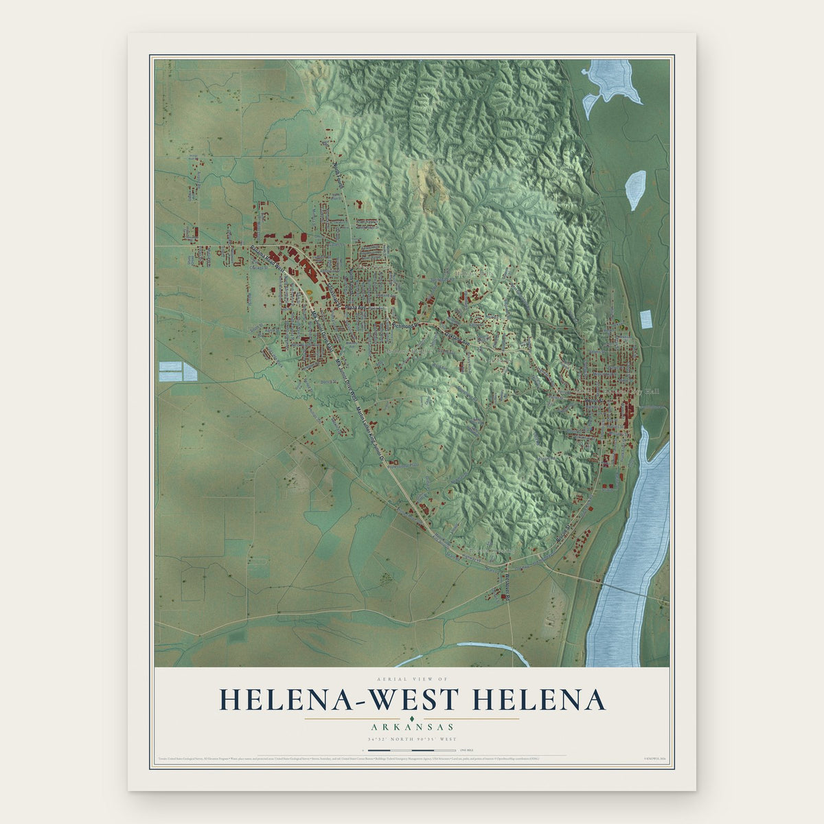 Helena-West Helena, Arkansas map print, the full design