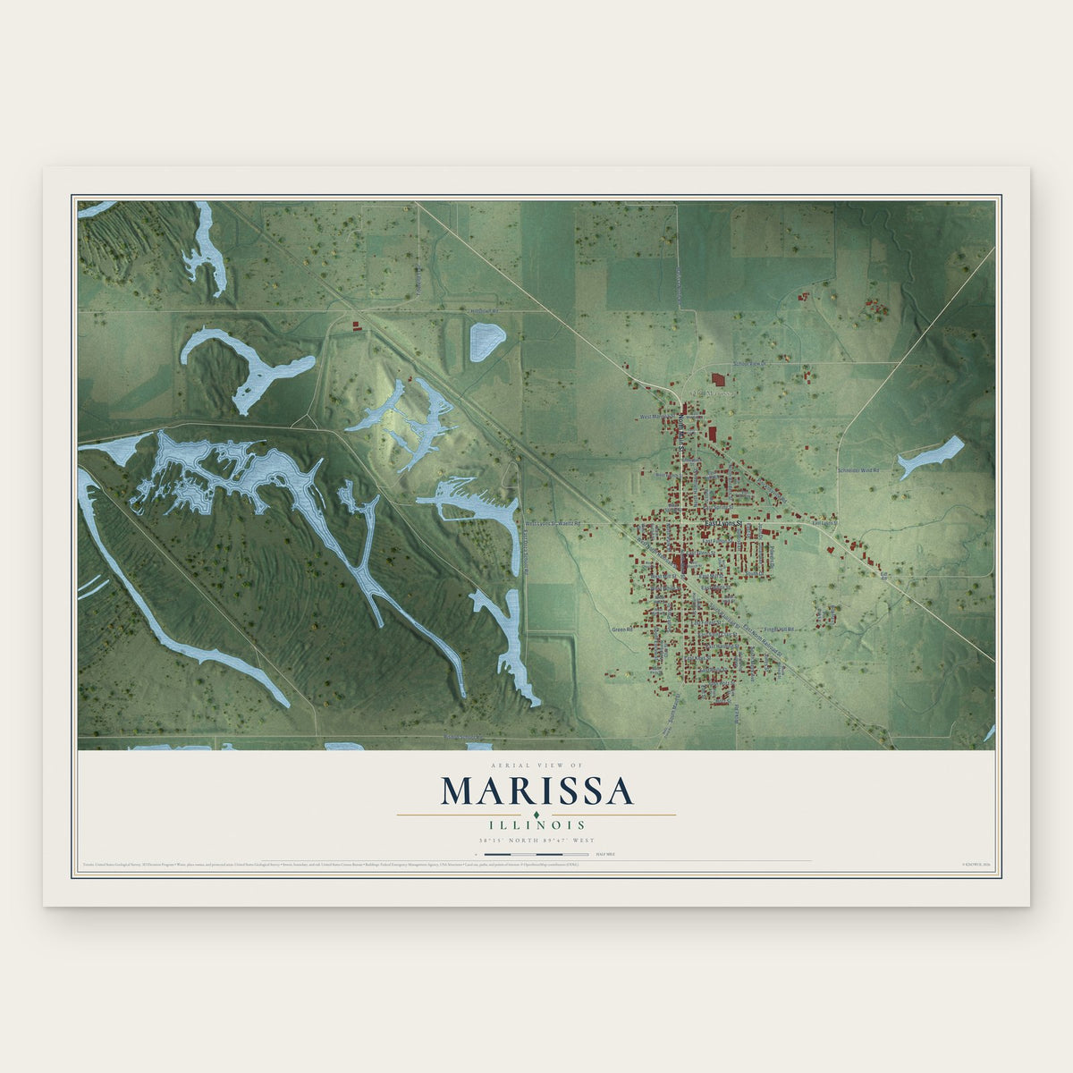 Marissa, Illinois map print, the full design
