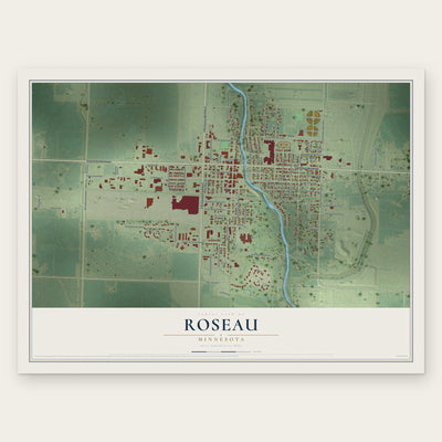 Roseau, Minnesota map print, the full design