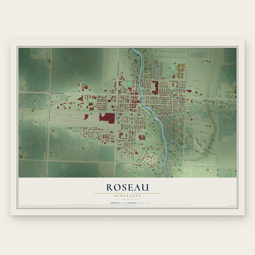 Roseau, Minnesota map print, the full design