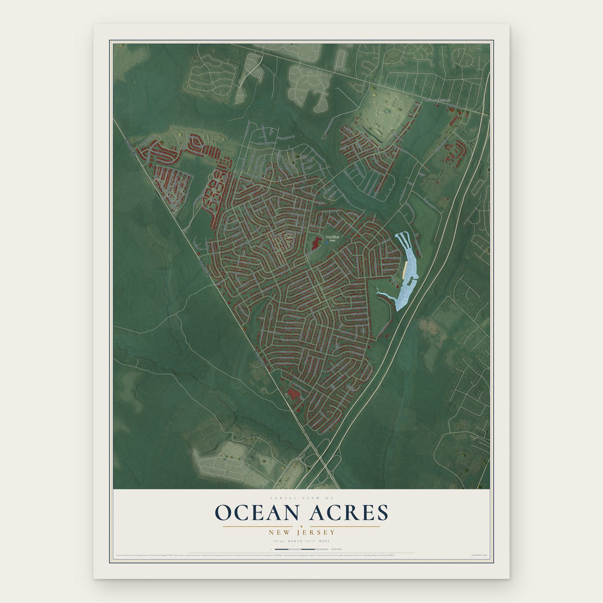Ocean Acres, New Jersey map print, the full design