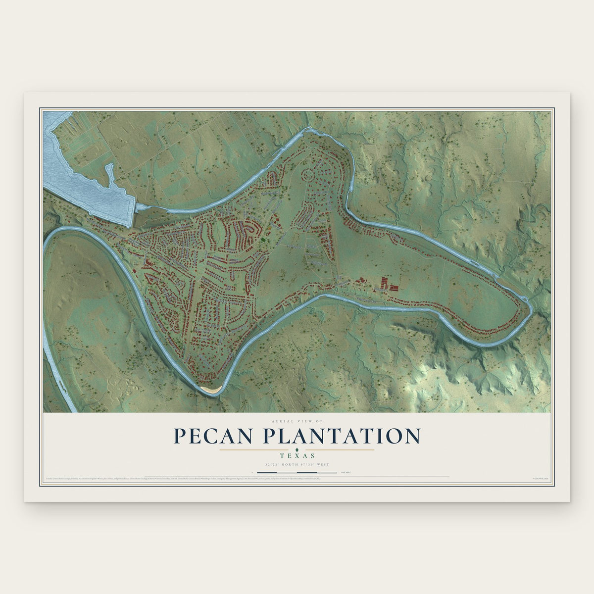 Pecan Plantation, Texas map print, the full design