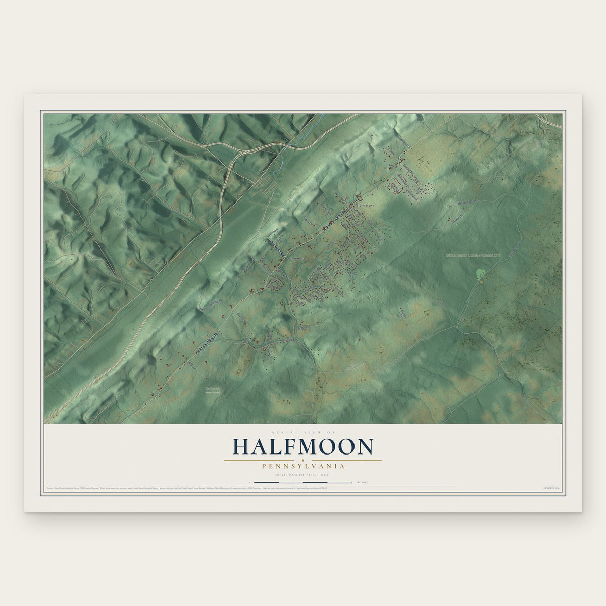 Halfmoon, Pennsylvania map print, the full design