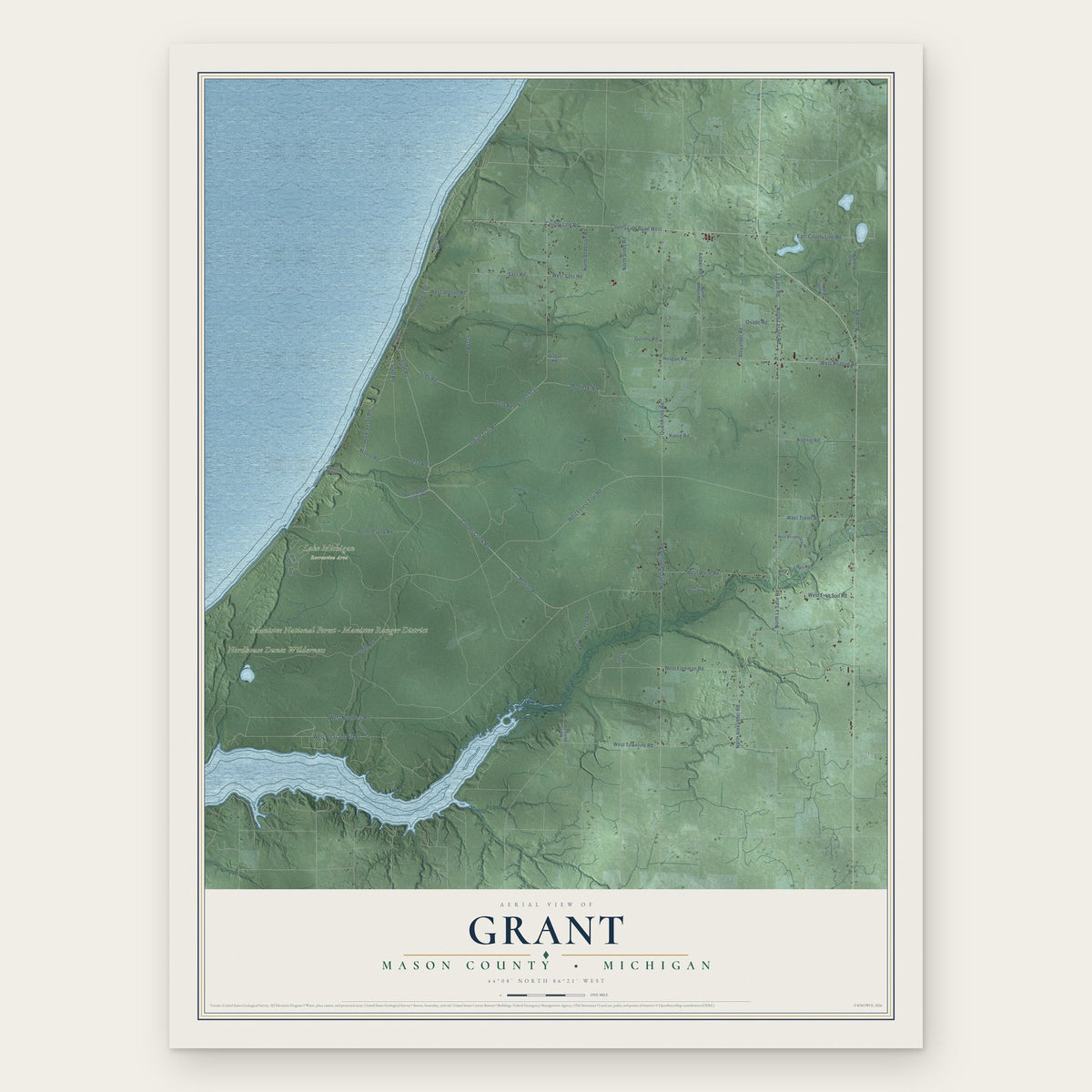 Grant, Mason County, Michigan map print, the full design