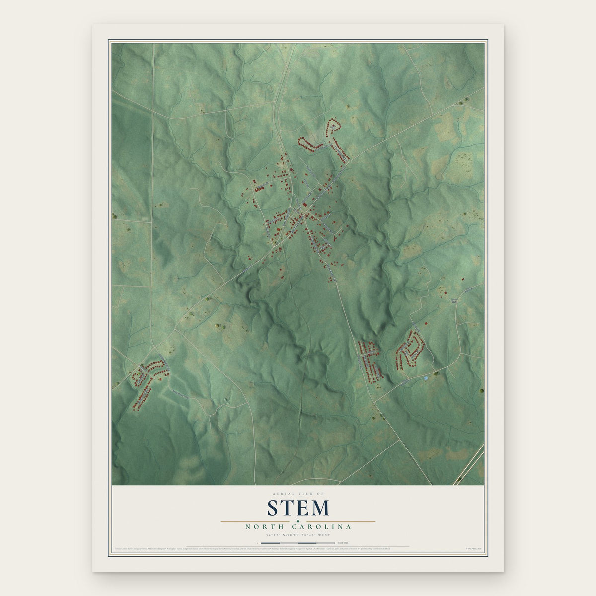 Stem, North Carolina map print, the full design