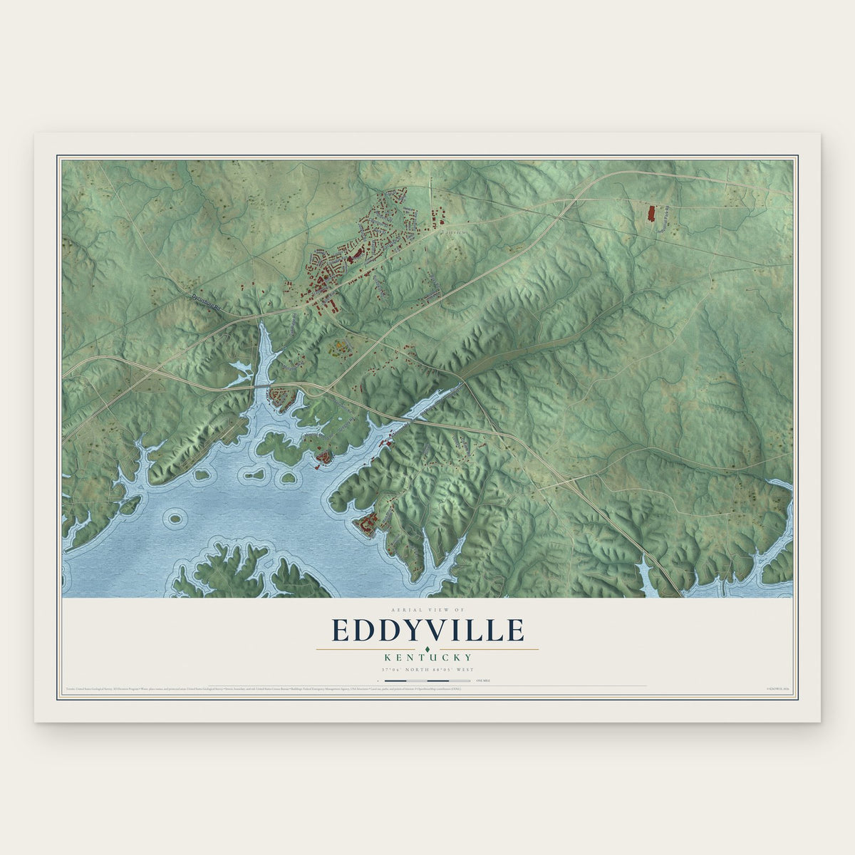 Eddyville, Kentucky map print, the full design