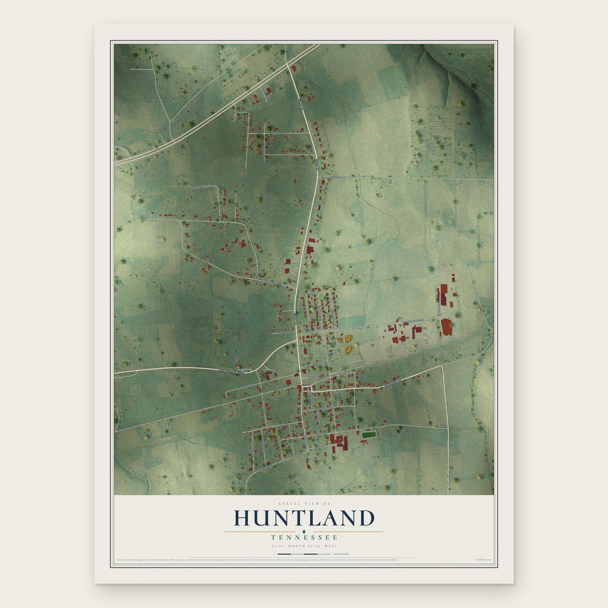Huntland, Tennessee map print, the full design