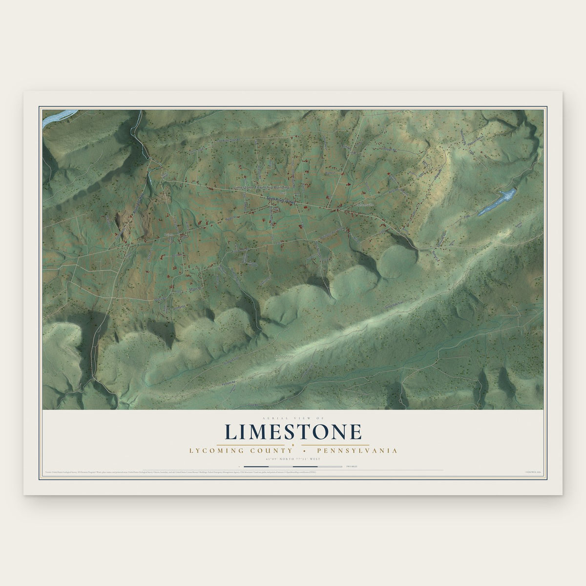 Limestone, Lycoming County, Pennsylvania map print, the full design
