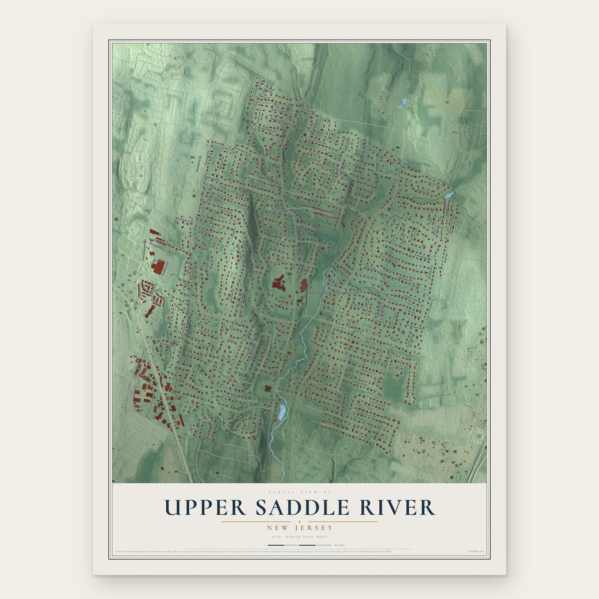 Upper Saddle River, New Jersey map print, the full design
