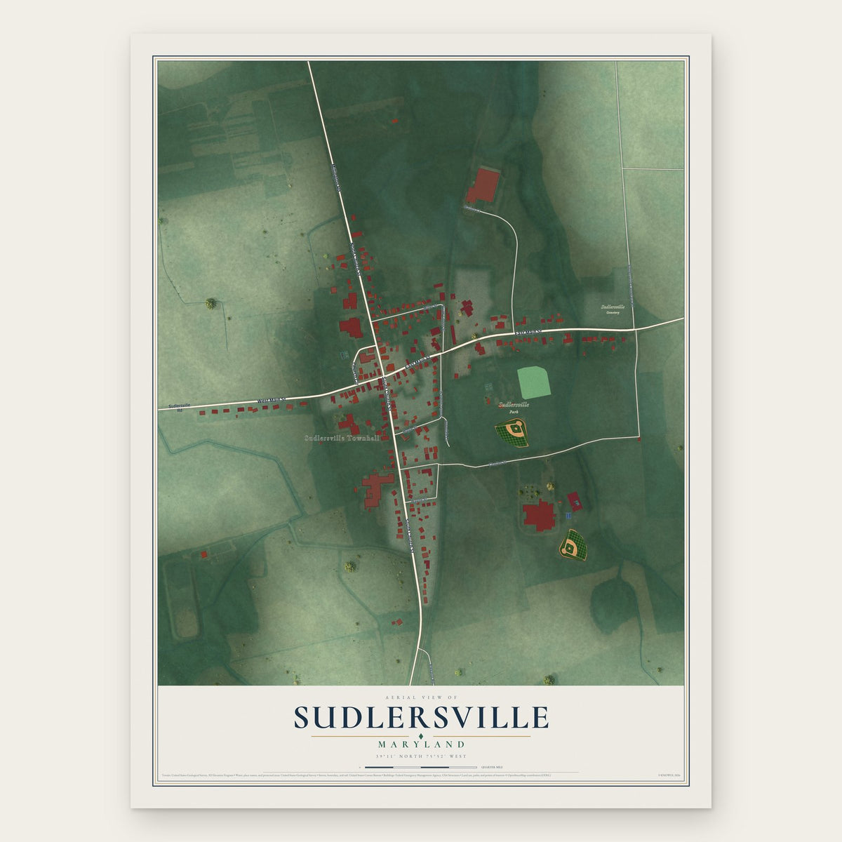 Sudlersville, Maryland map print, the full design