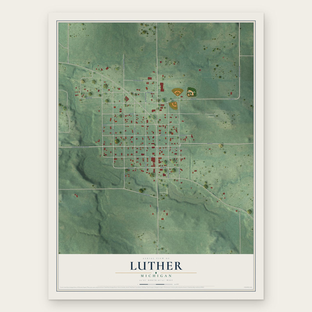 Luther, Michigan map print, the full design