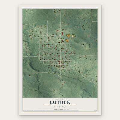 Luther, Michigan map print, the full design