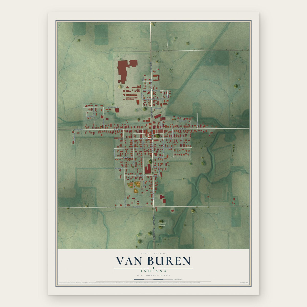 Van Buren, Indiana map print, the full design