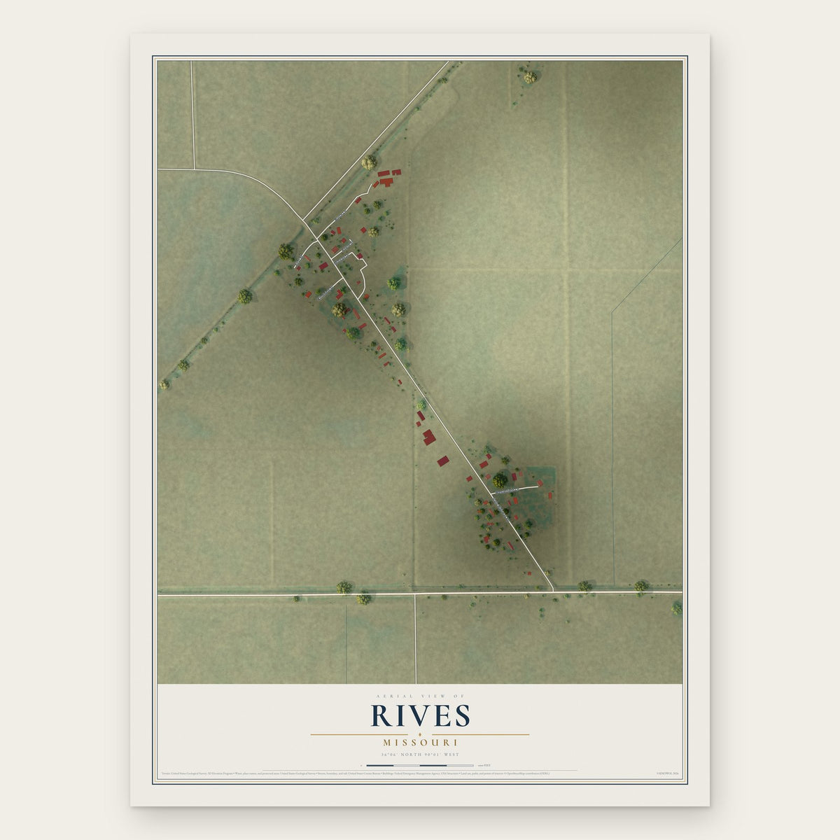 Rives, Missouri map print, the full design