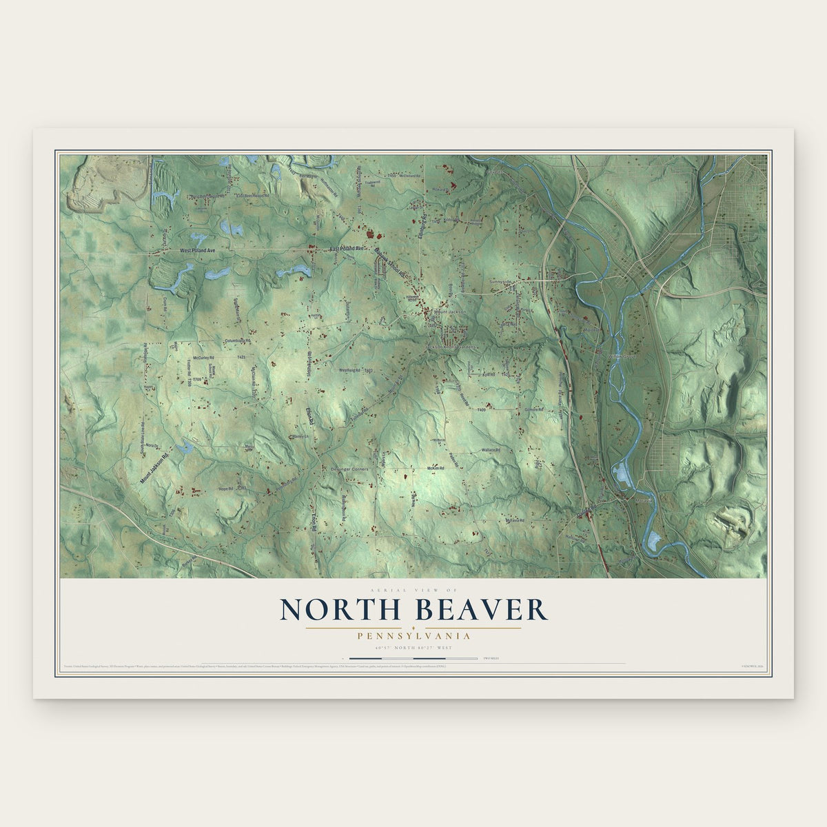 North Beaver, Pennsylvania map print, the full design