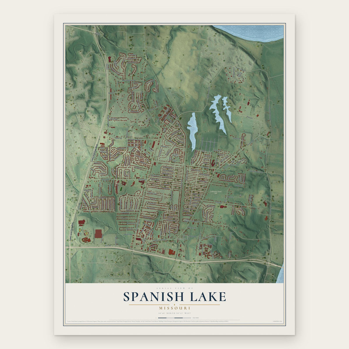 Spanish Lake, Missouri map print, the full design
