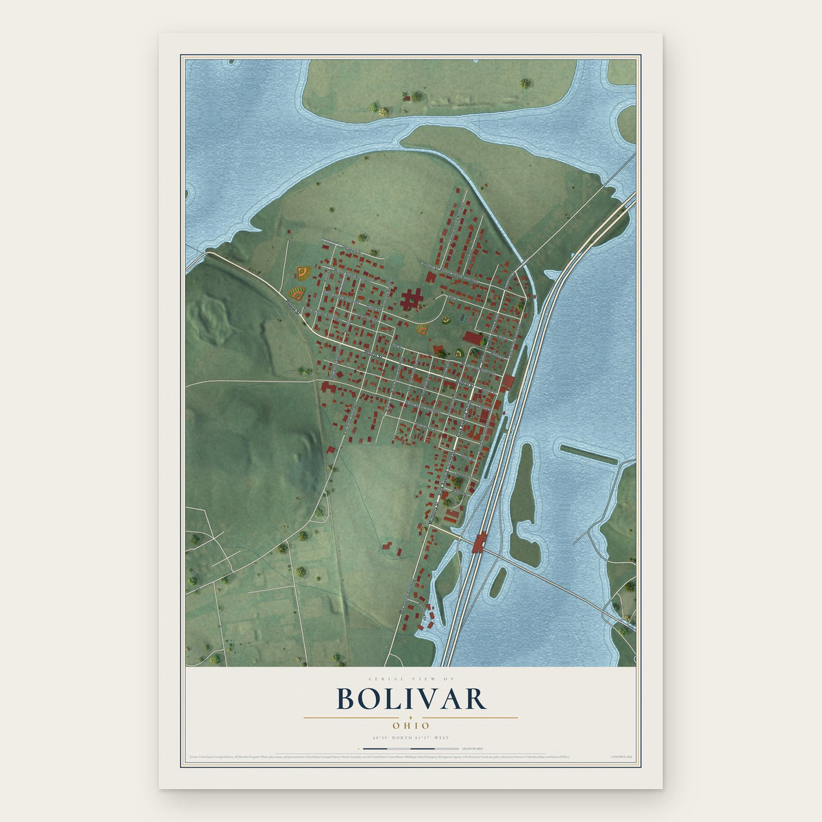 Bolivar, Ohio map print, the full design