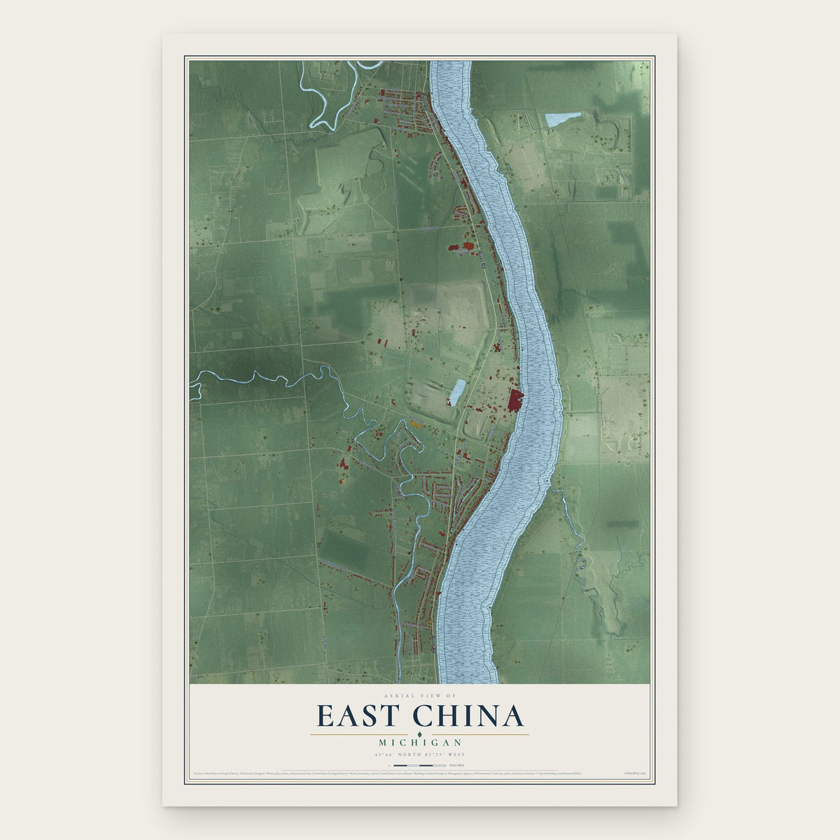 East China, Michigan map print, the full design