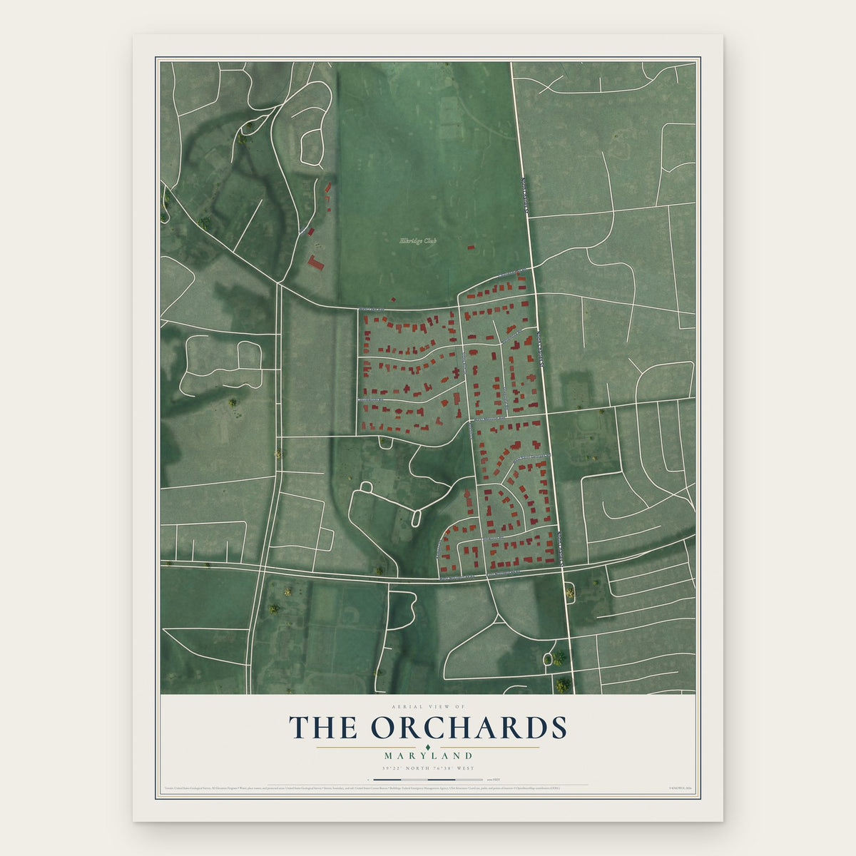 The Orchards, Maryland map print, the full design