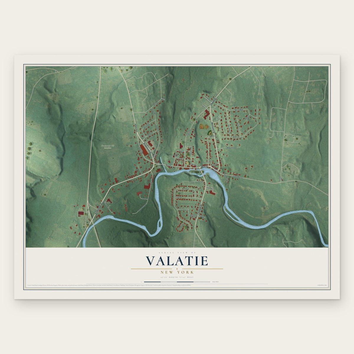 Valatie, New York map print, the full design