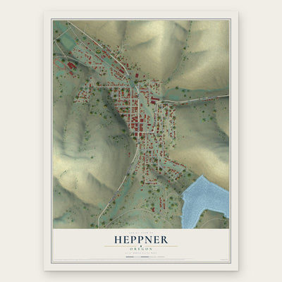 Heppner, Oregon map print, the full design