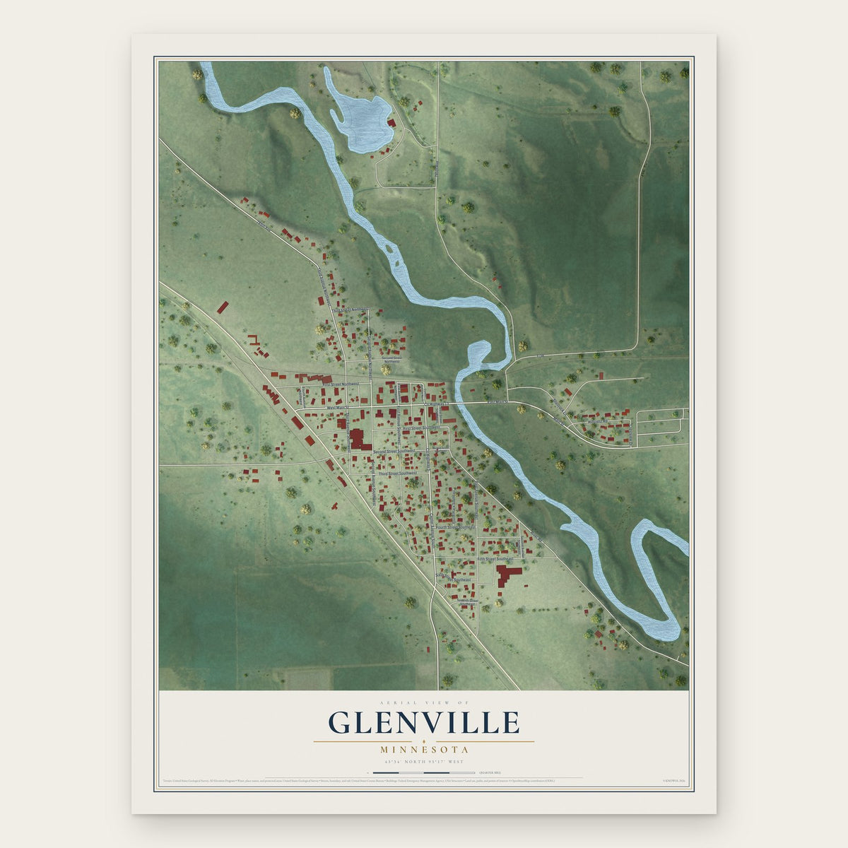Glenville, Minnesota map print, the full design