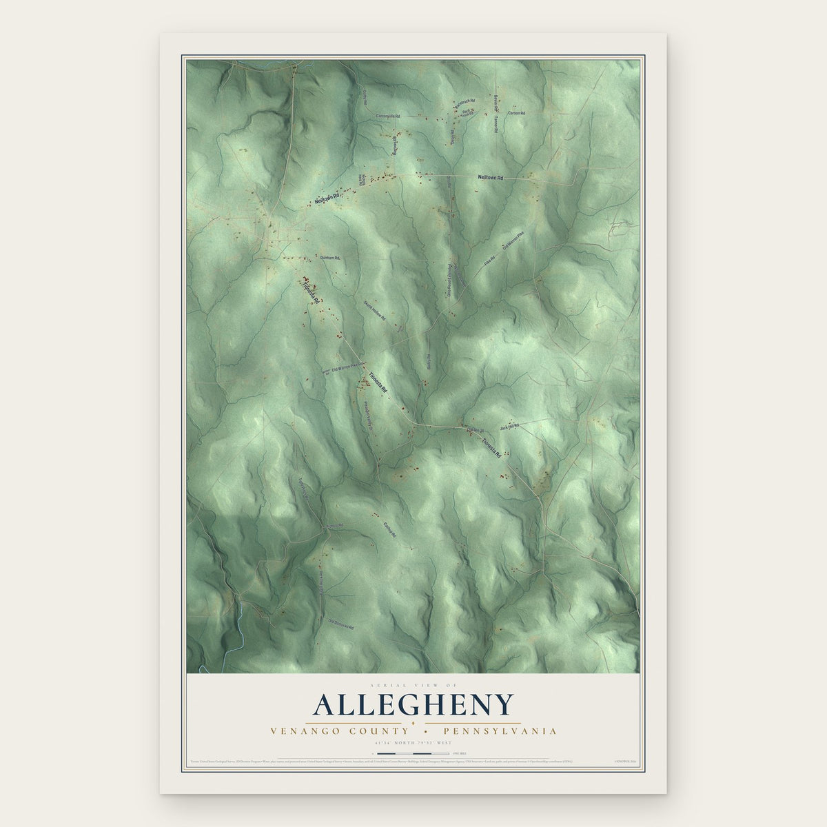 Allegheny, Venango County, Pennsylvania map print, the full design