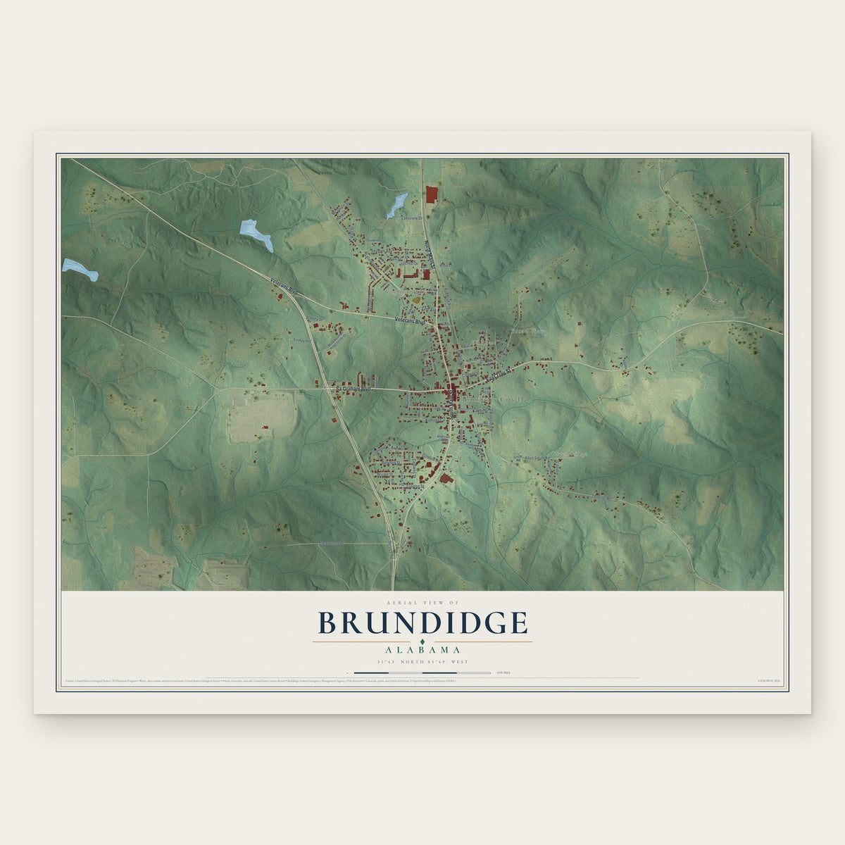 Brundidge, Alabama map print, the full design