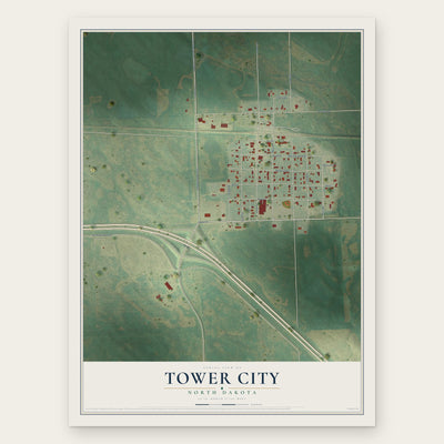 Tower City, North Dakota map print, the full design