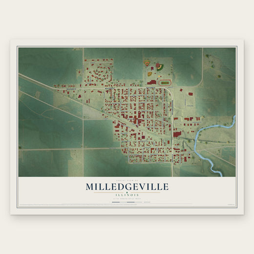 Milledgeville, Illinois map print, the full design