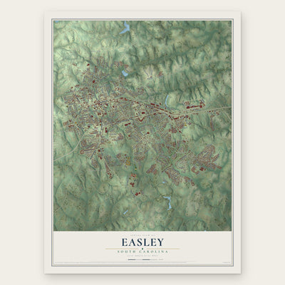 Easley, South Carolina map print, the full design