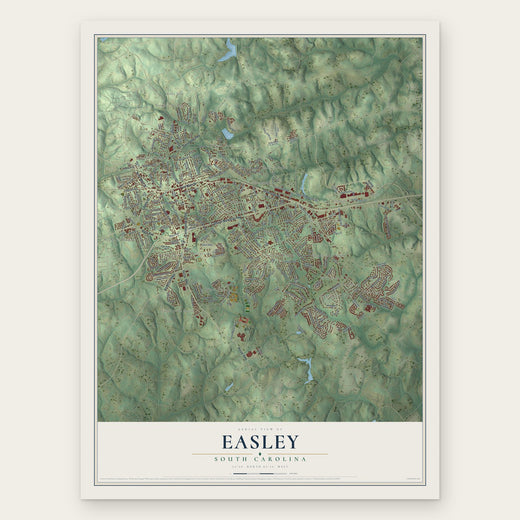 Easley, South Carolina map print, the full design