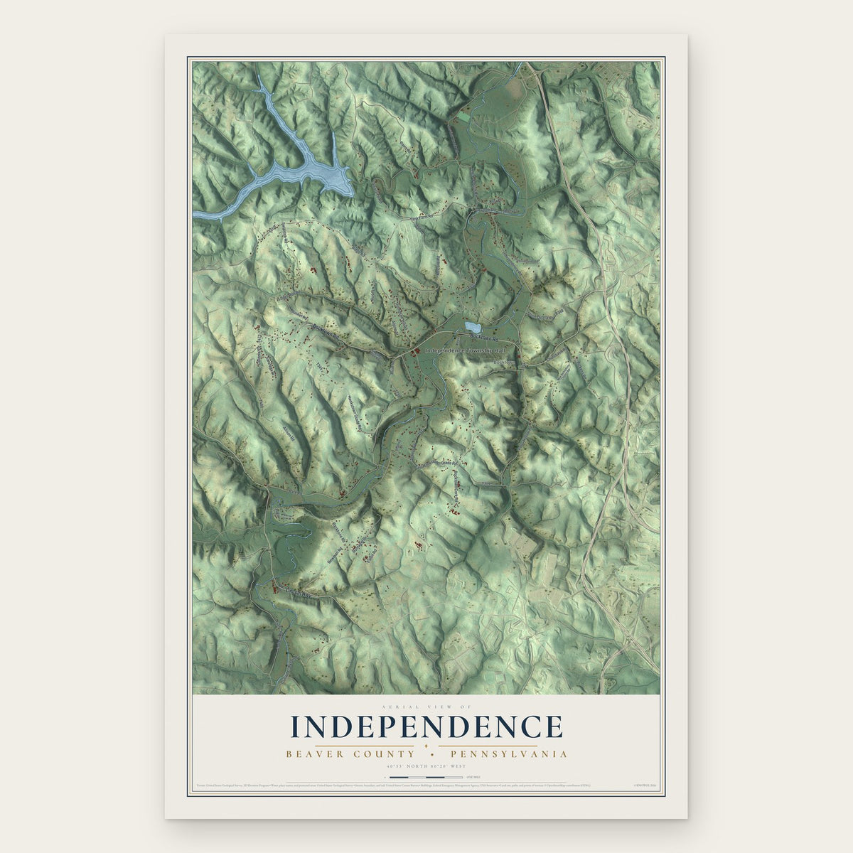 Independence, Beaver County, Pennsylvania map print, the full design