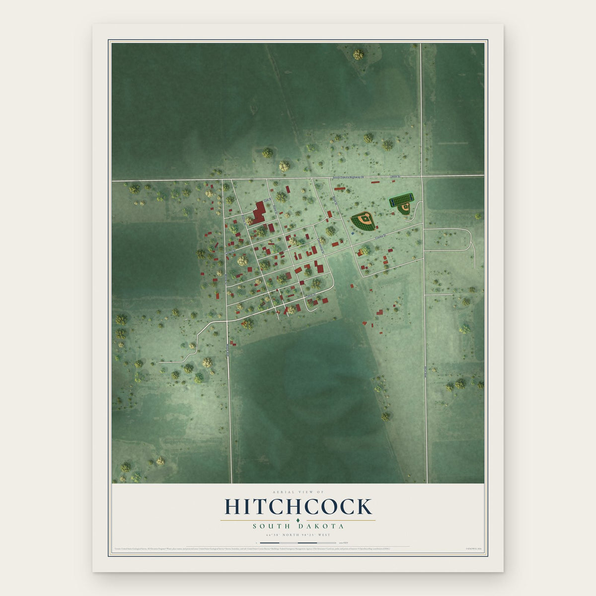 Hitchcock, South Dakota map print, the full design