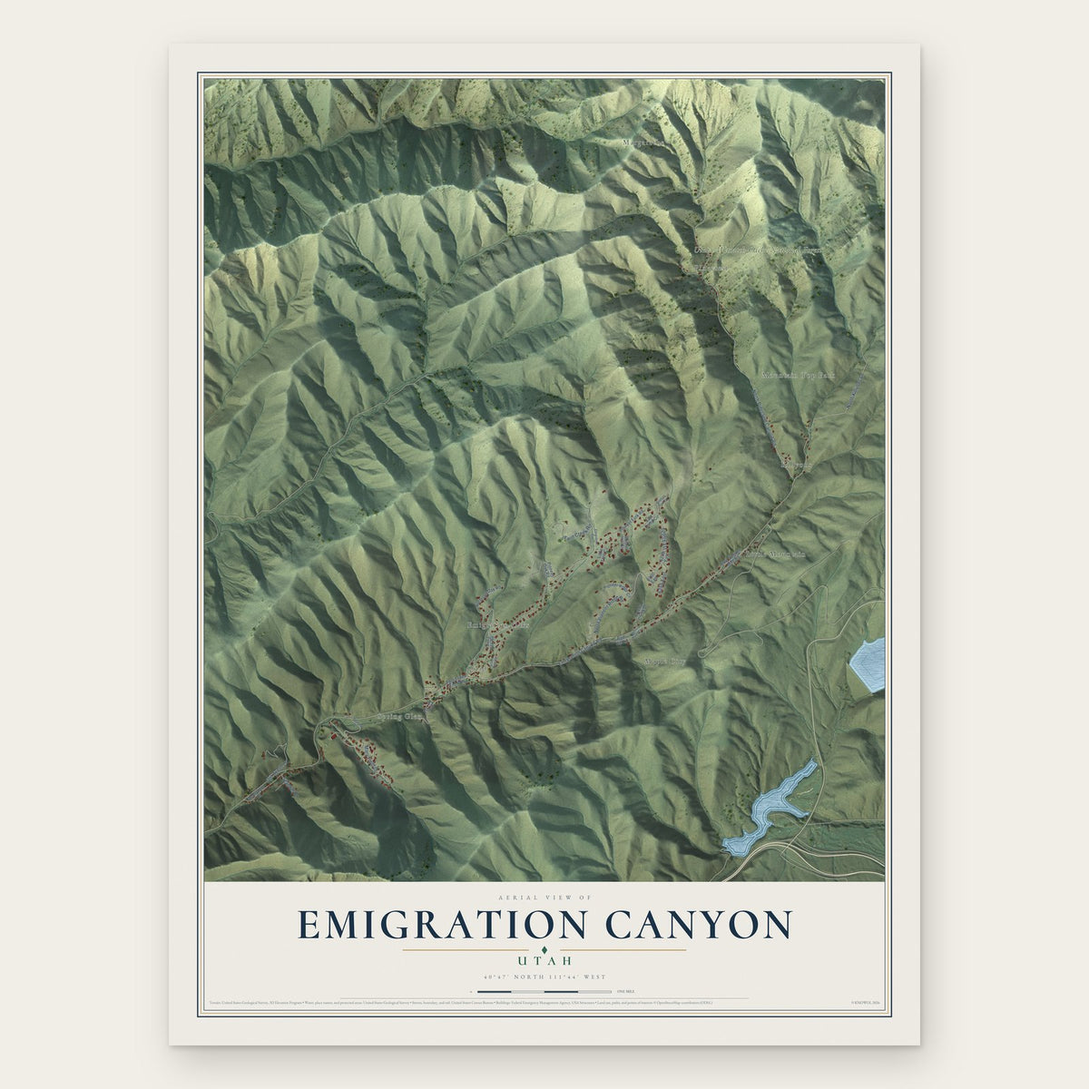 Emigration Canyon, Utah map print, the full design