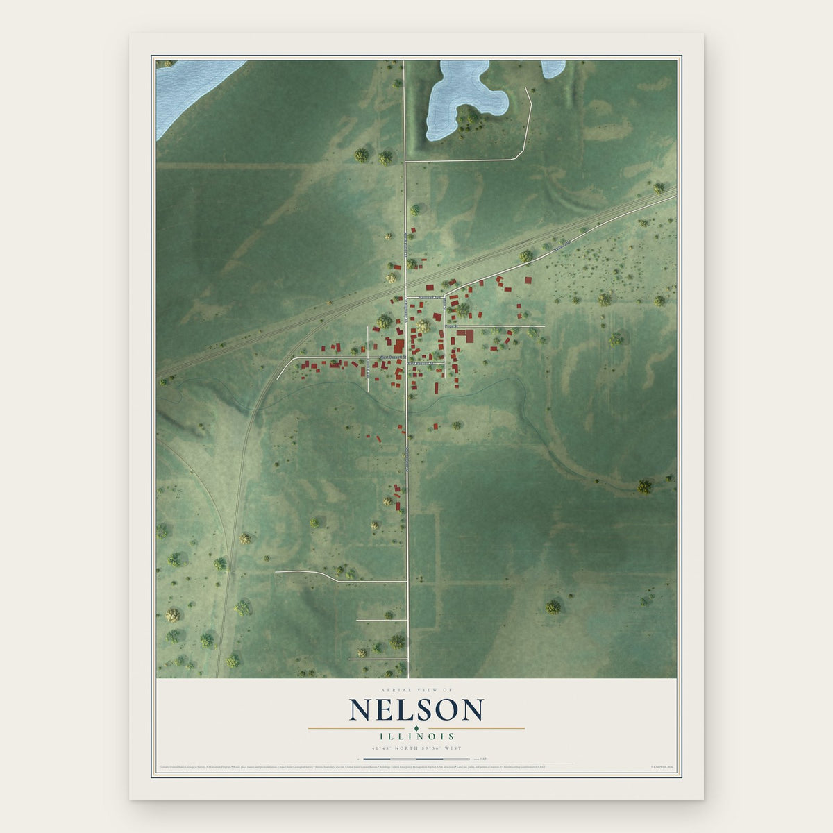 Nelson, Illinois map print, the full design