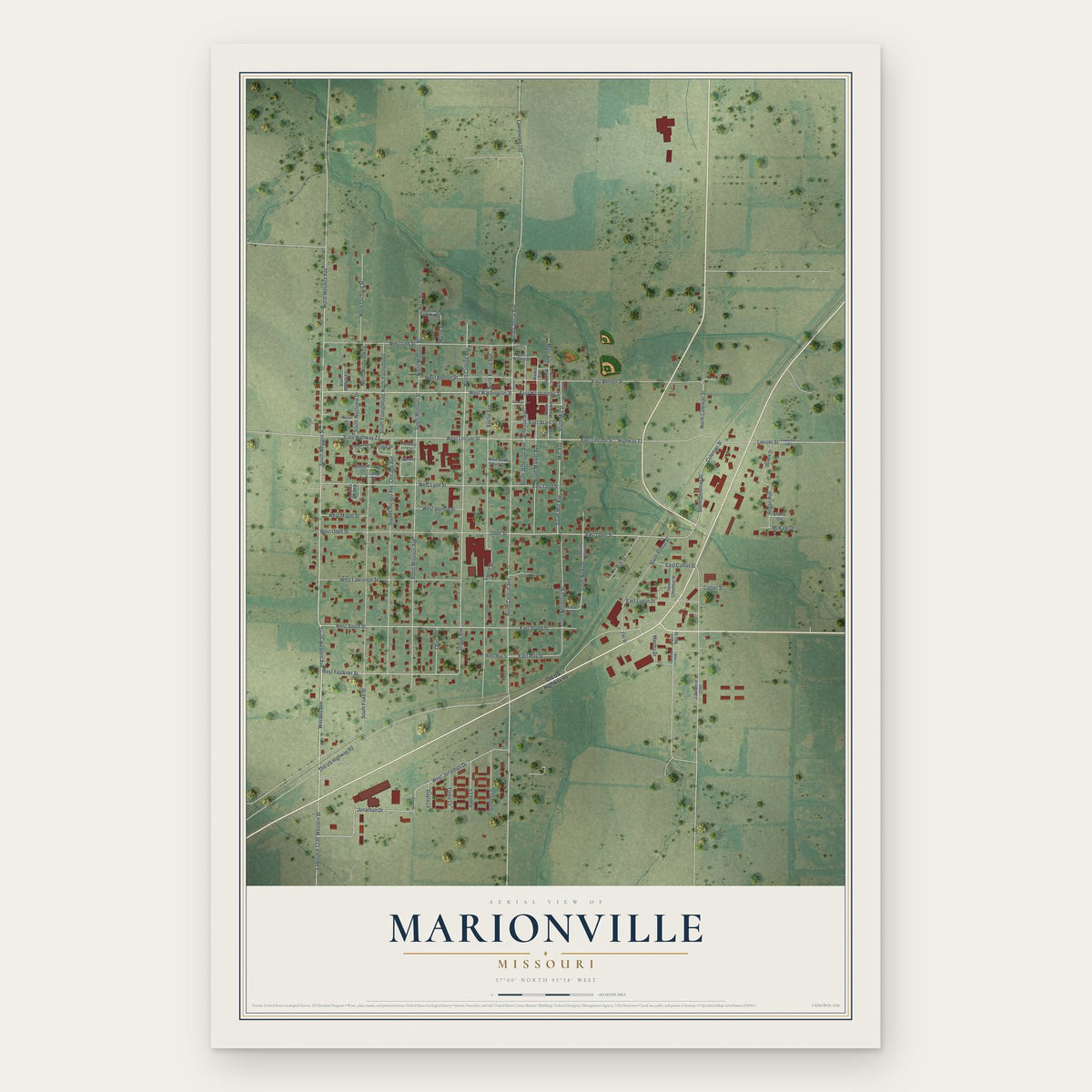 Marionville, Missouri map print, the full design