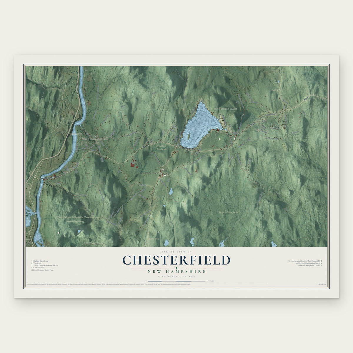 Chesterfield, New Hampshire map print, the full design