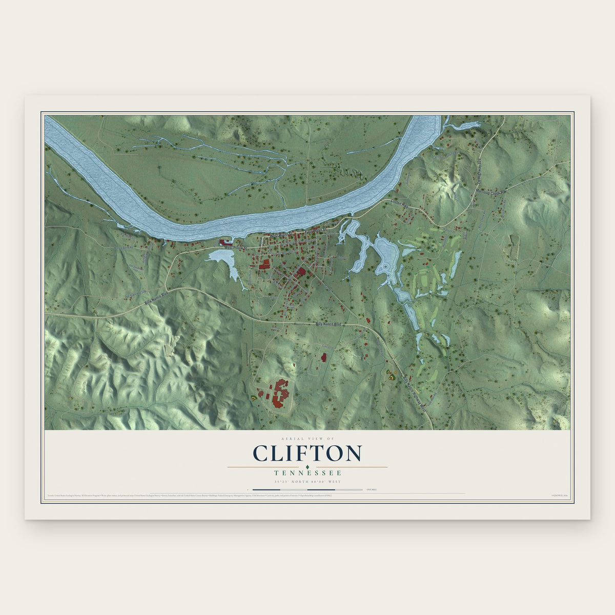 Clifton, Tennessee map print, the full design