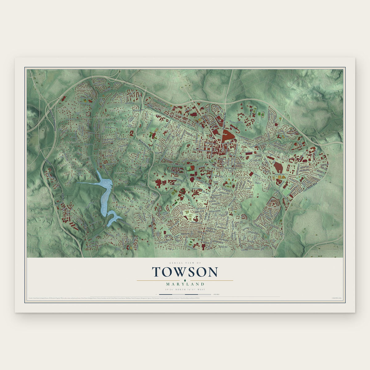 Towson, Maryland map print, the full design