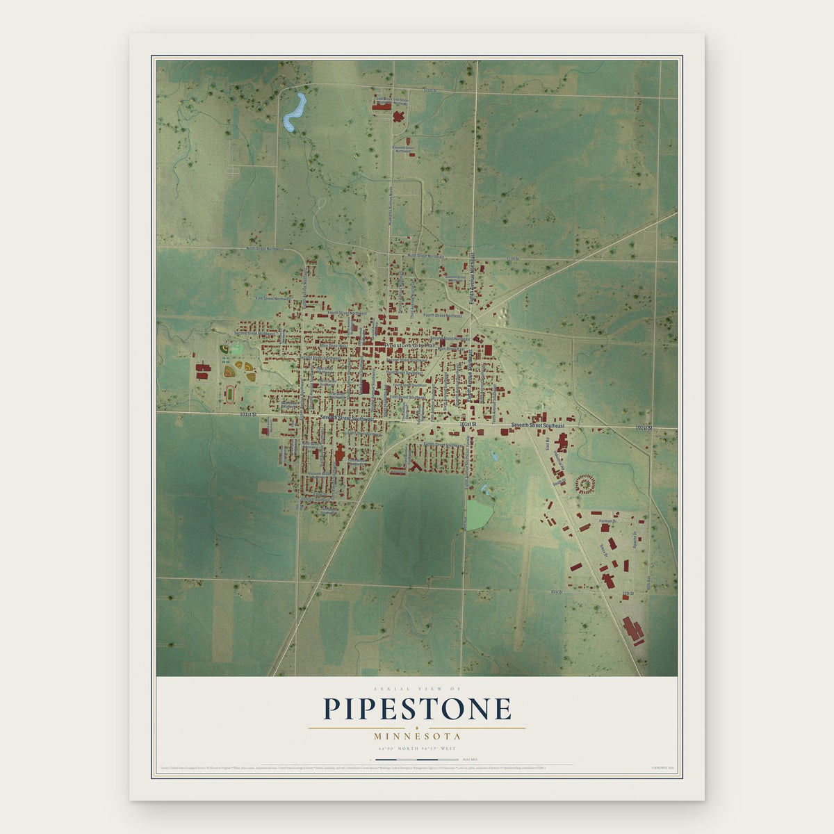 Pipestone, Minnesota map print, the full design