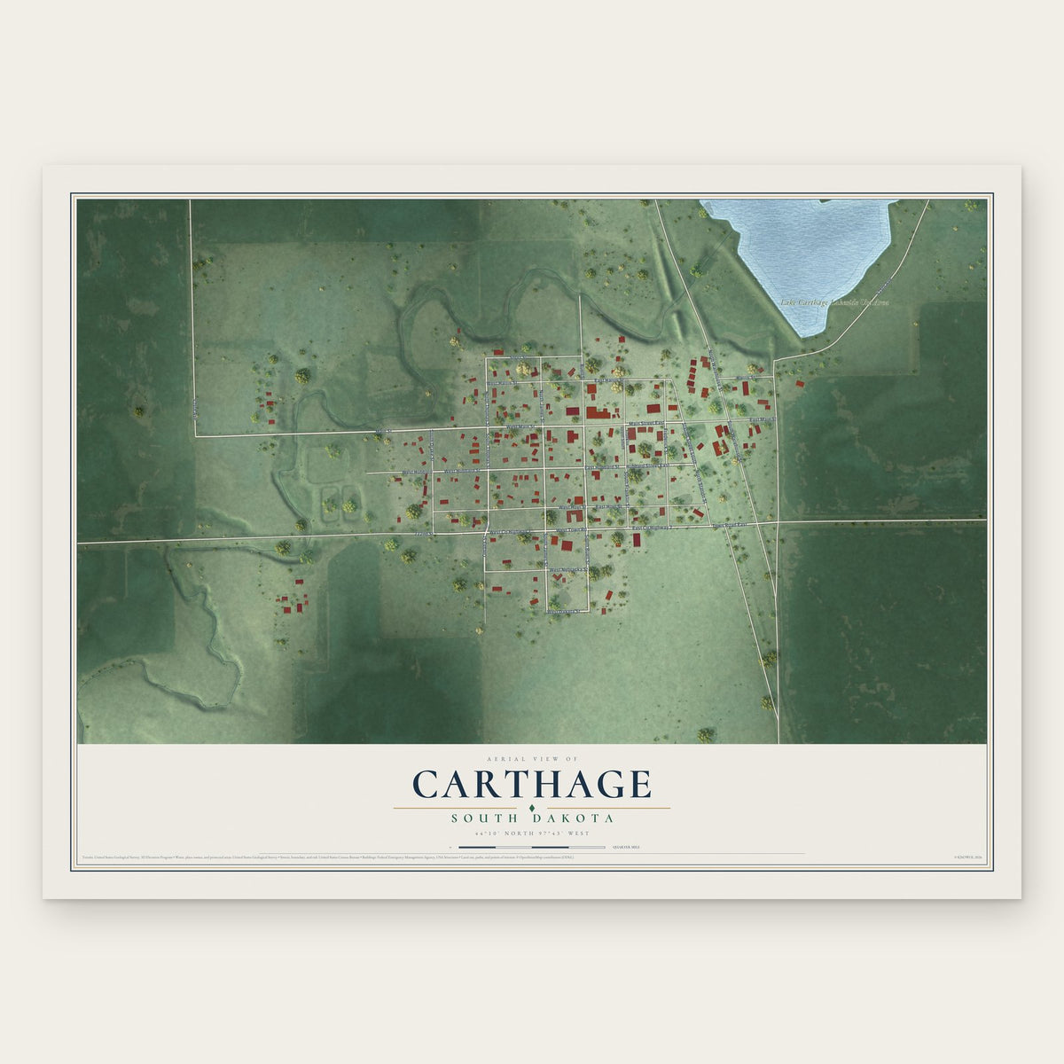 Carthage, South Dakota map print, the full design
