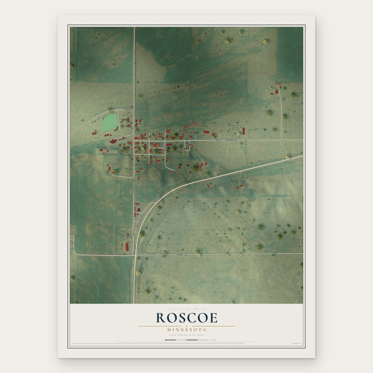 Roscoe, Minnesota map print, the full design
