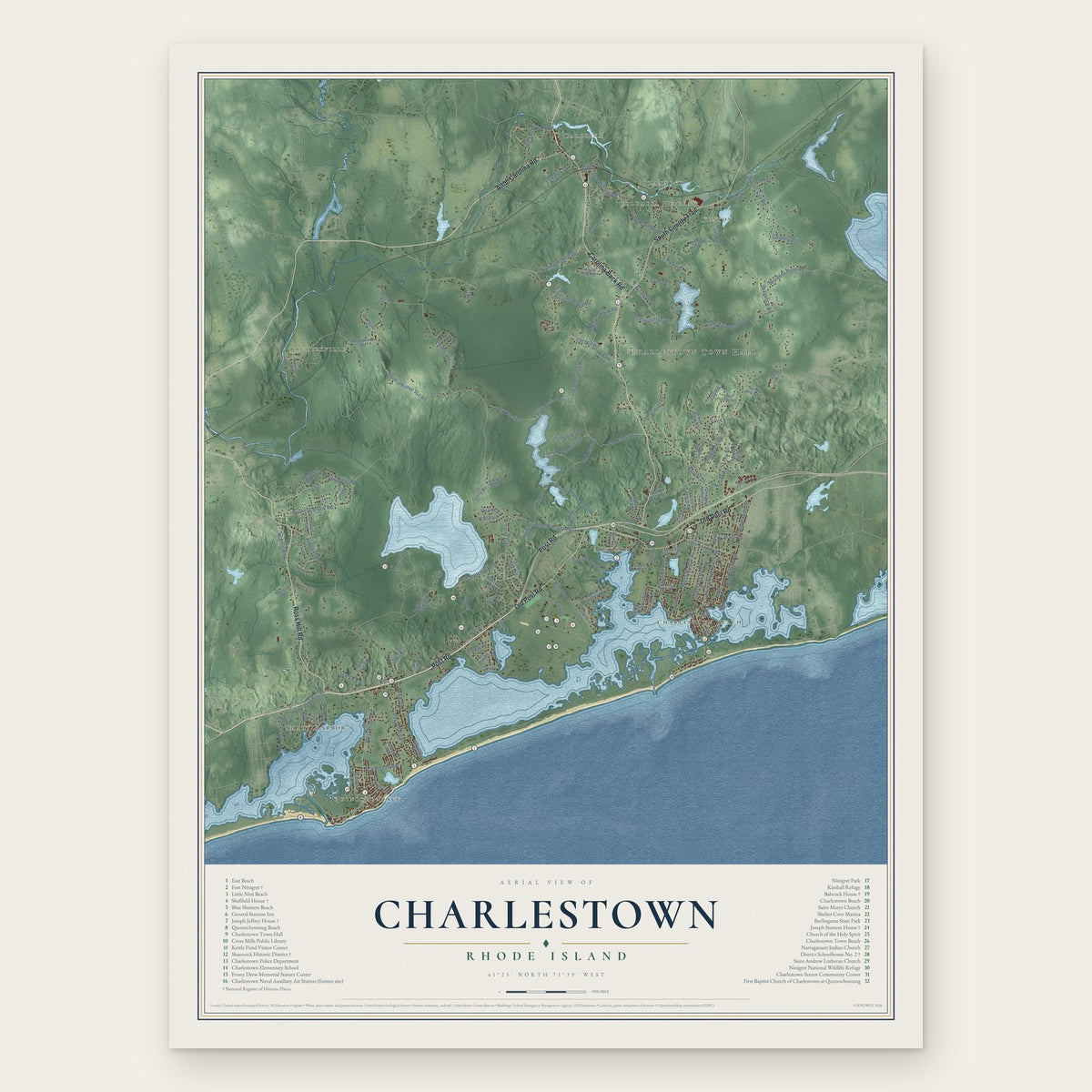 Charlestown, Rhode Island map print, the full design