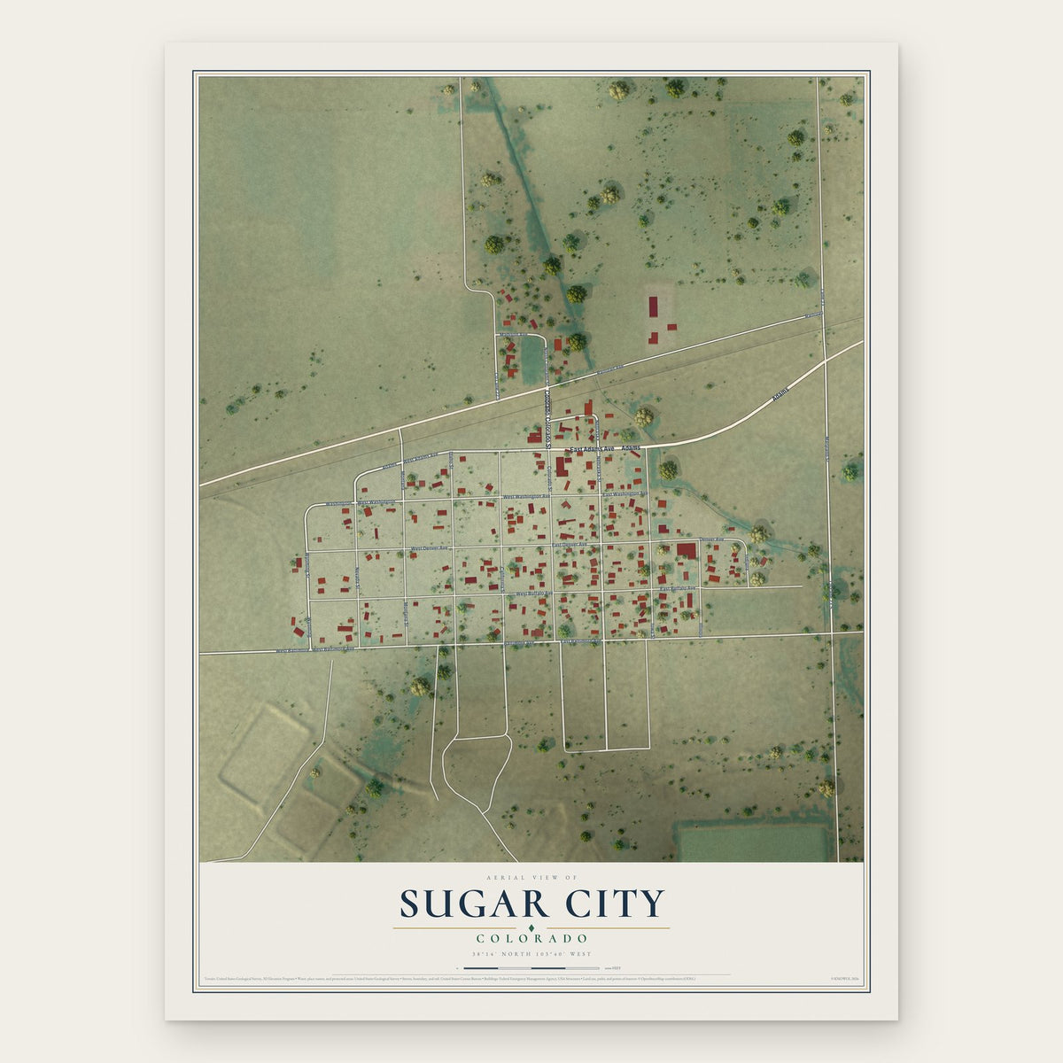 Sugar City, Colorado map print, the full design