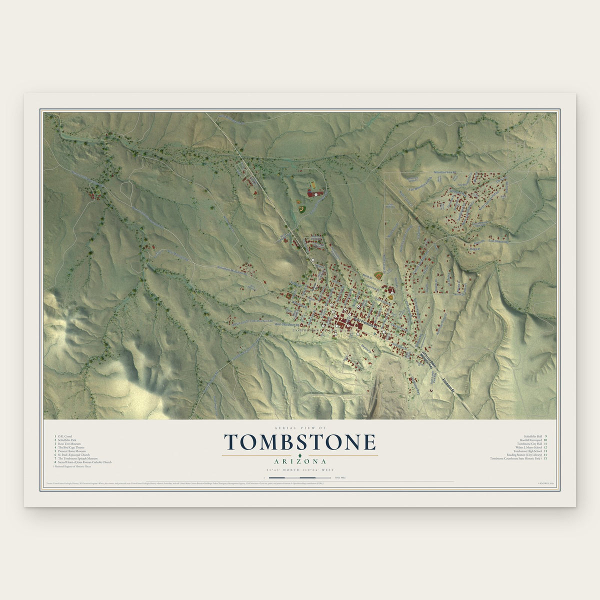 Tombstone, Arizona map print, the full design
