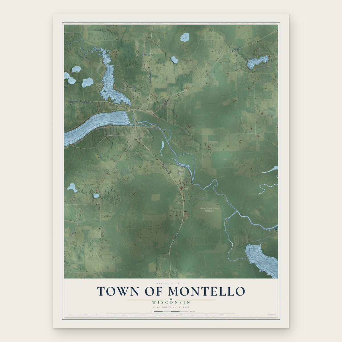 Town of Montello, Wisconsin map print, the full design