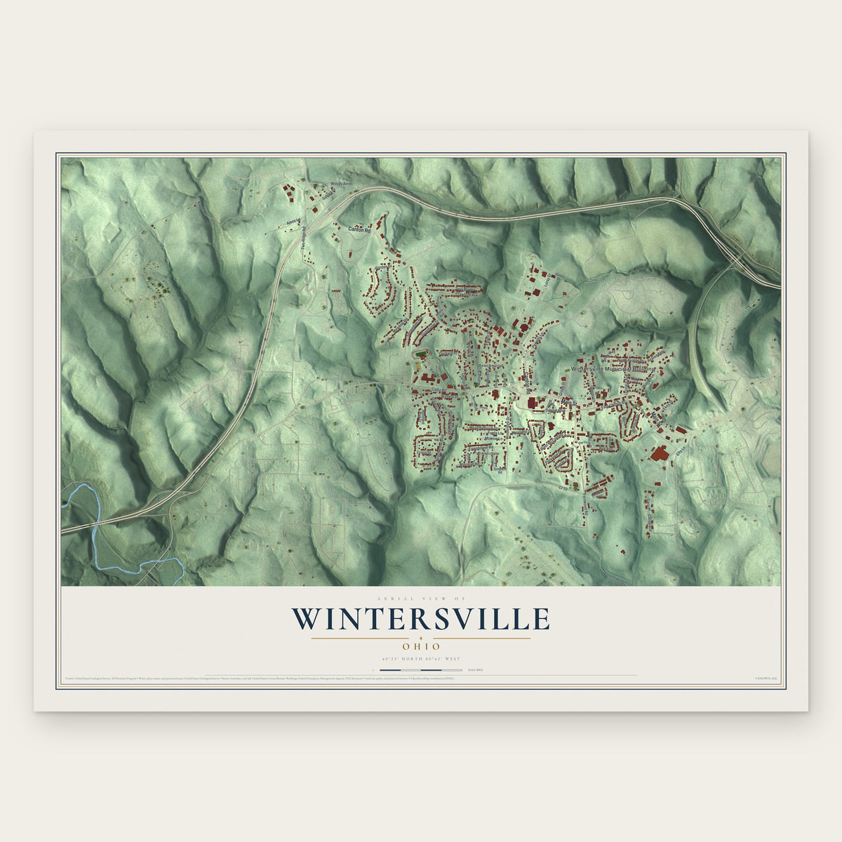 Wintersville, Ohio map print, the full design